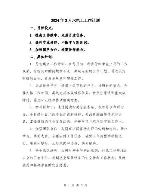 2024年3月水电工工作计划