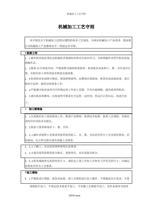 机械加工工艺守则