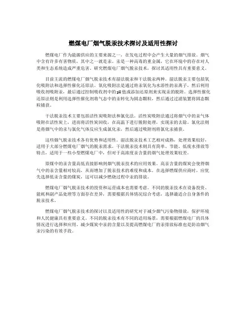 燃煤电厂烟气脱汞技术探讨及适用性探讨