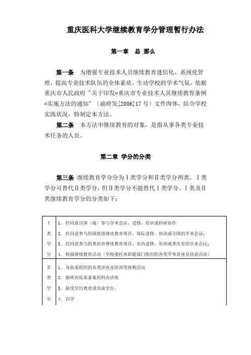 重庆医科大学继续教育学分管理暂行办法