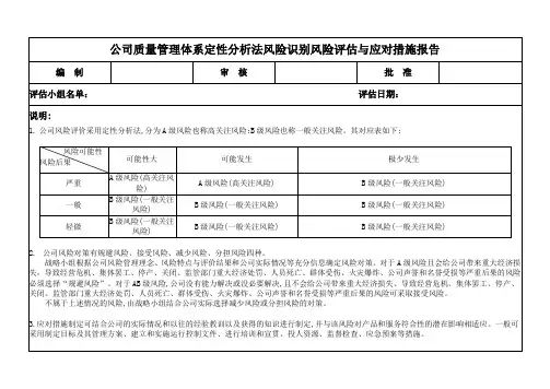 公司质量管理体系定性分析法风险识别风险评估与应对措施报告