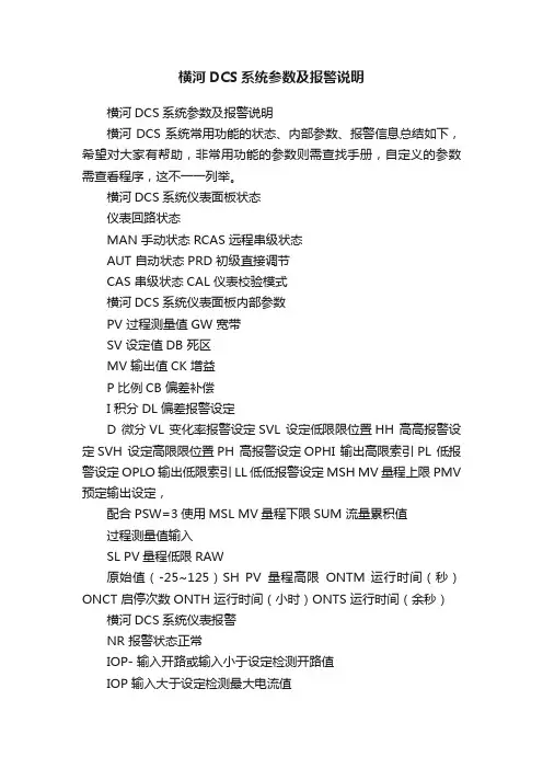 横河DCS系统参数及报警说明