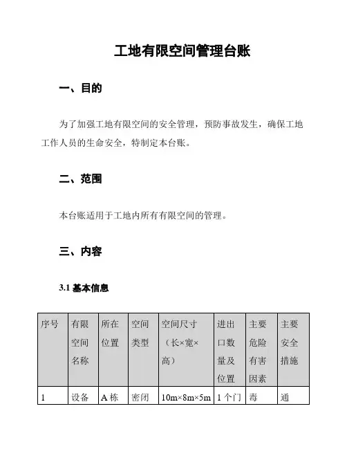 工地有限空间管理台账