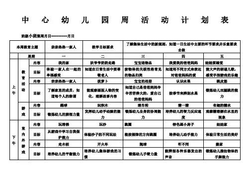 幼儿园小班周活动计划表