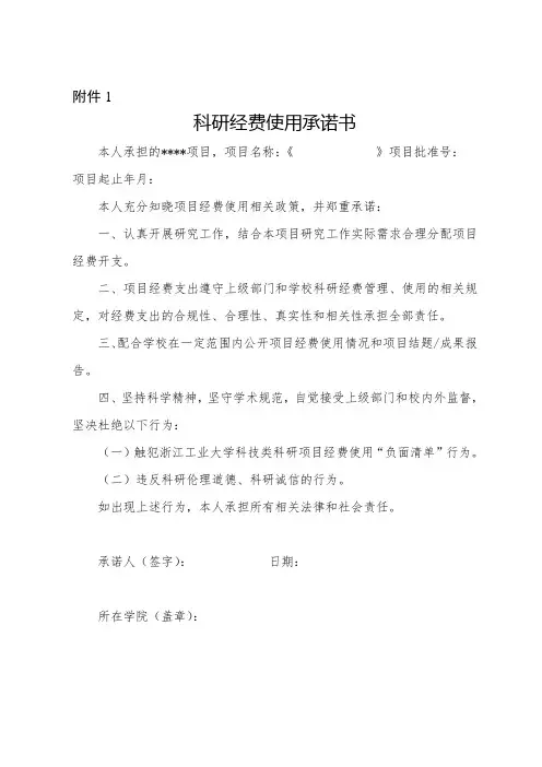 大学学院科研经费使用承诺书