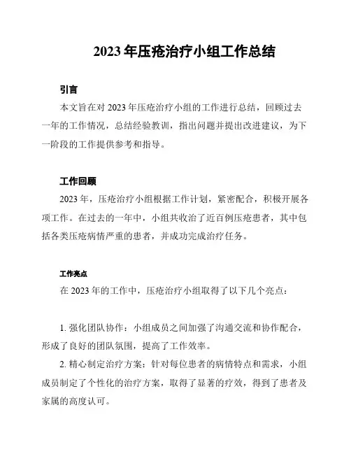 2023年压疮治疗小组工作总结