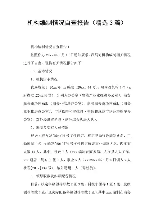 机构编制情况自查报告(精选3篇)