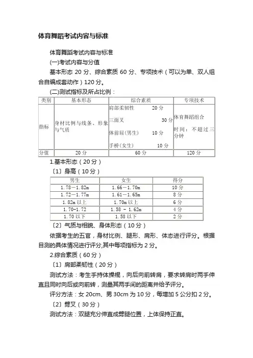 体育舞蹈考试内容与标准