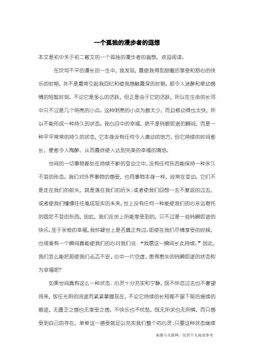 初二散文：一个孤独的漫步者的遐想