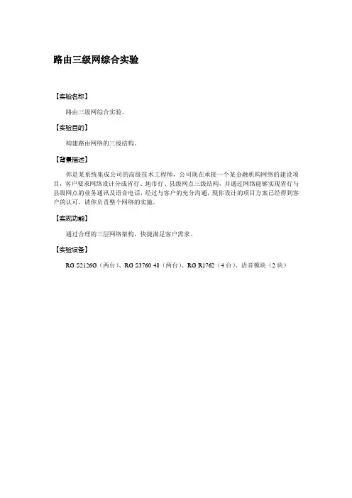 路由三级网综合实验