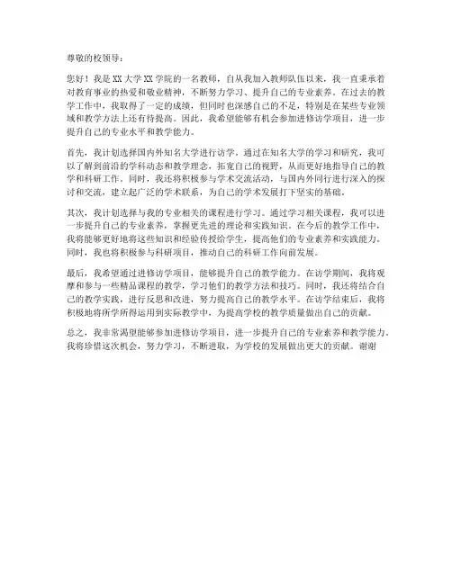 大学教师进修访学申请书