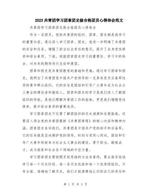 2023共青团学习团章团史做合格团员心得体会范文