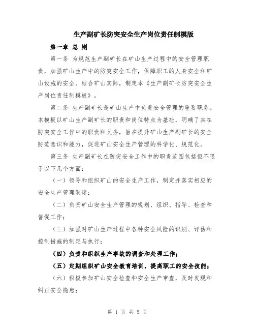 生产副矿长防突安全生产岗位责任制模版