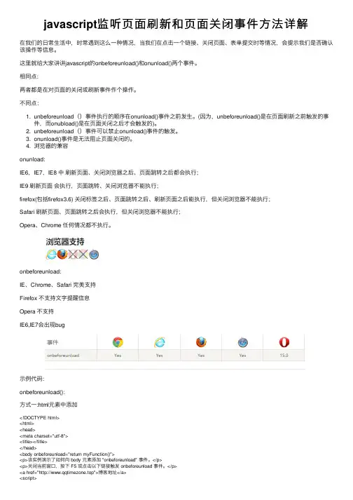 javascript监听页面刷新和页面关闭事件方法详解