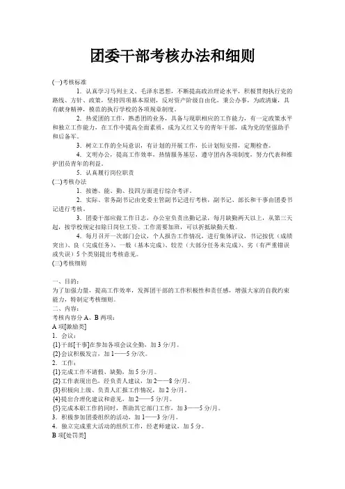 团委干部考核办法和细则