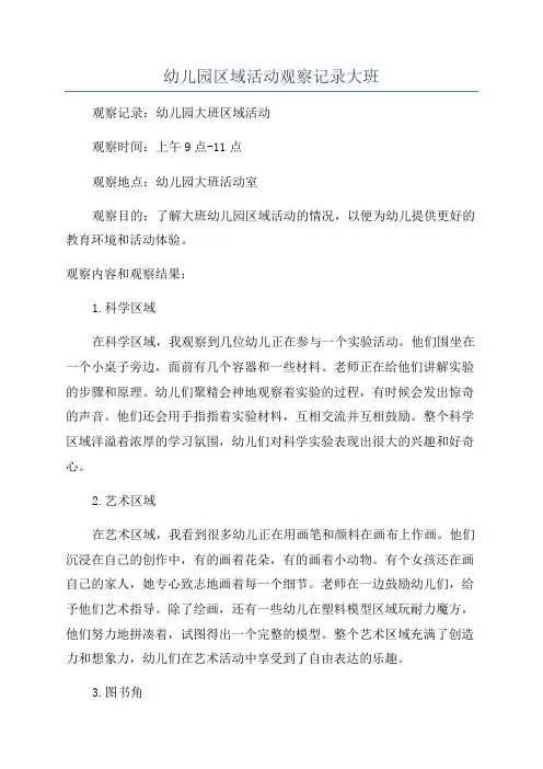 幼儿园区域活动观察记录大班
