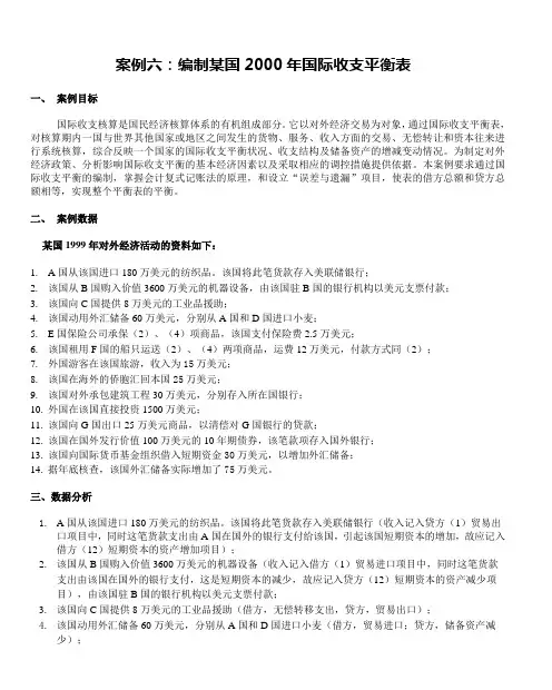 案例六：编制某国2000年国际收支平衡表