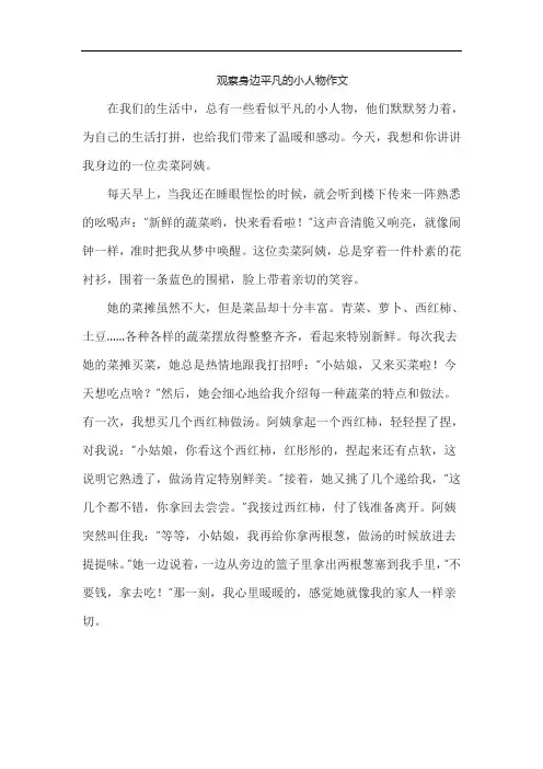观察身边平凡的小人物作文