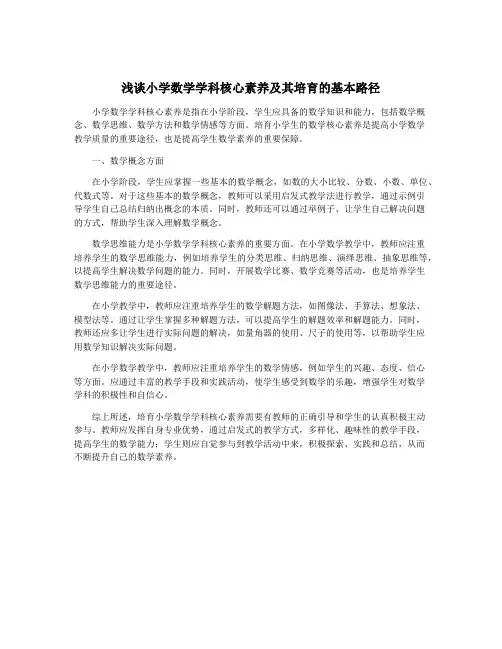 浅谈小学数学学科核心素养及其培育的基本路径