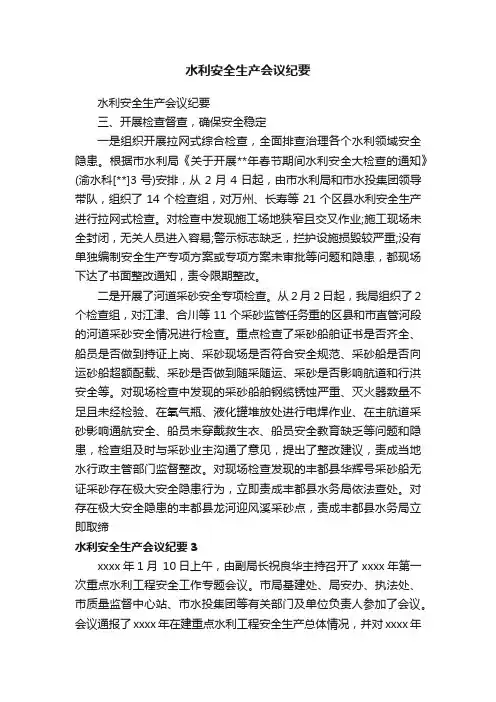 水利安全生产会议纪要