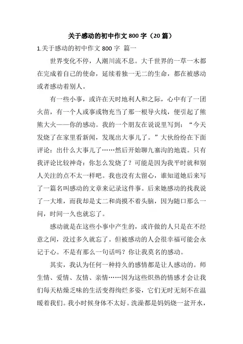 关于感动的初中作文800字(20篇)