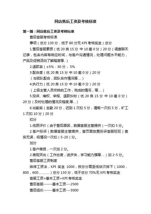 网店售后工资及考核标准