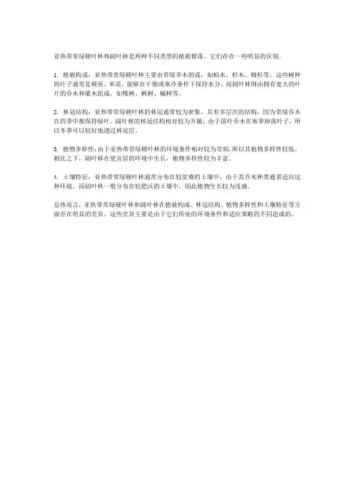 亚热带常绿硬叶林和阔叶林的区别