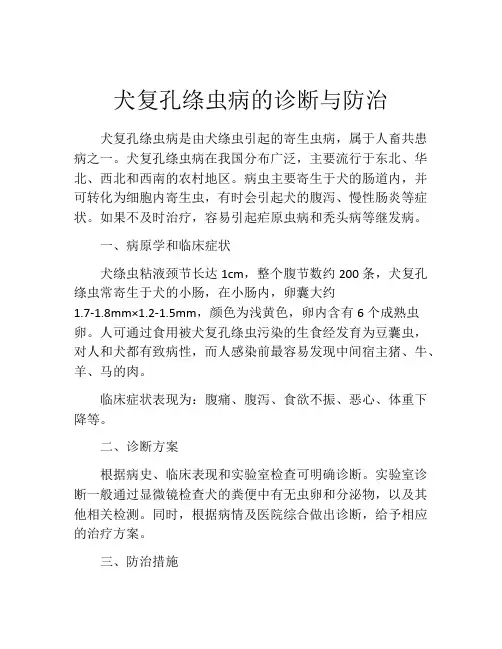 犬复孔绦虫病的诊断与防治