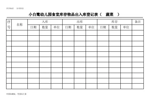 小白鹭幼儿园食堂库存物品出入库登记表