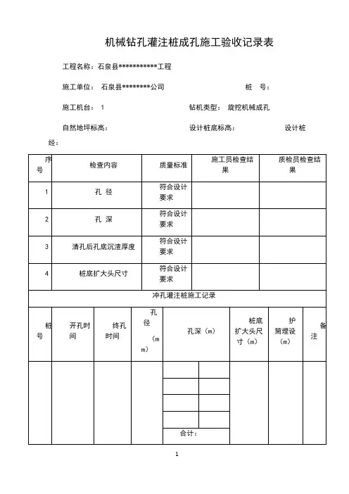 机械钻孔灌注桩成孔施工验收记录表