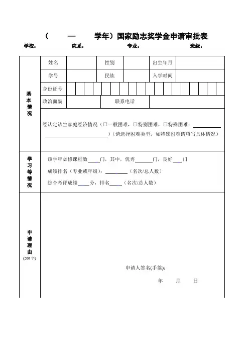 奖学金申请审批表模板