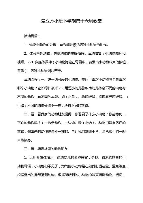 爱立方小班下学期第十六周教案