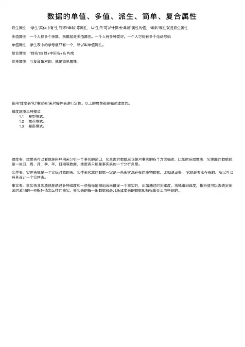 数据的单值、多值、派生、简单、复合属性
