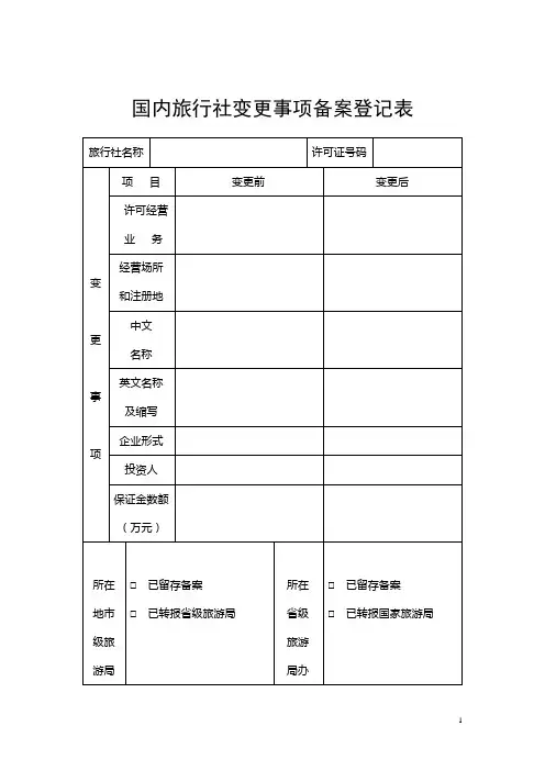 国内旅行社变更事项备案登记表