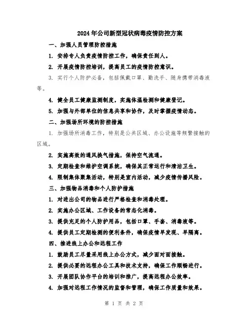 2024年公司新型冠状病毒疫情防控方案