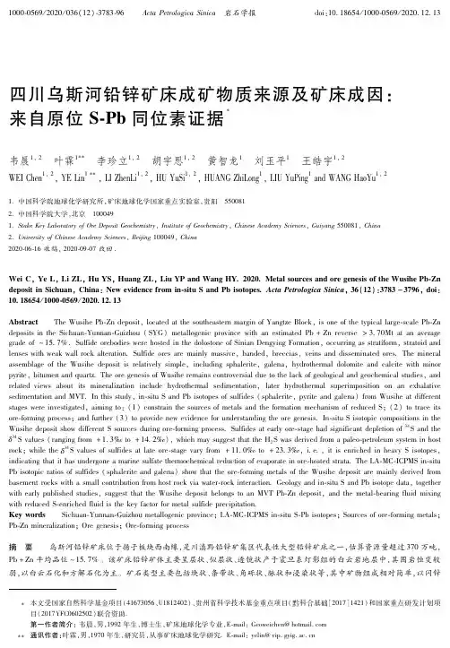 四川乌斯河铅锌矿床成矿物质来源及矿床成因:来自原位S-Pb同位素证据