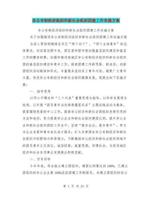 非公有制经济组织和新社会组织团建工作实施方案(完整版)