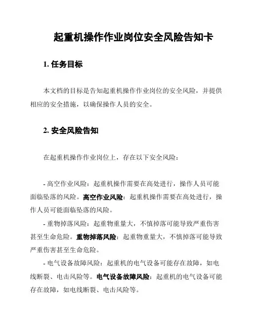 起重机操作作业岗位安全风险告知卡