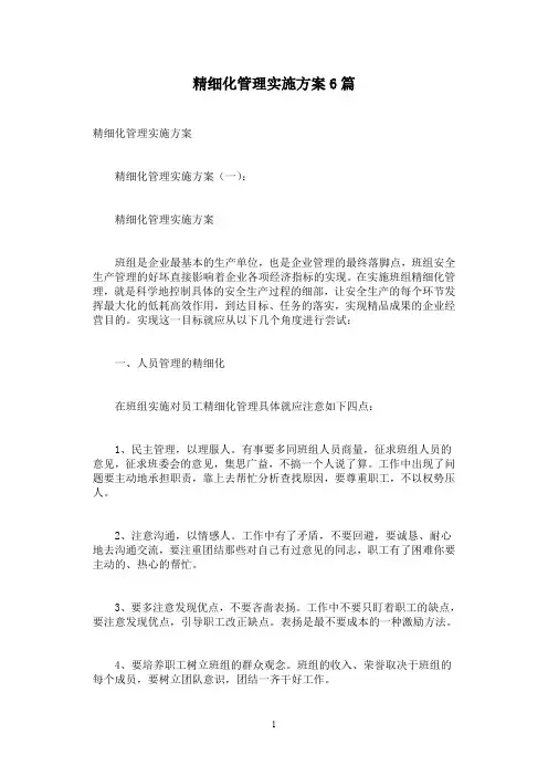 精细化管理实施方案6篇