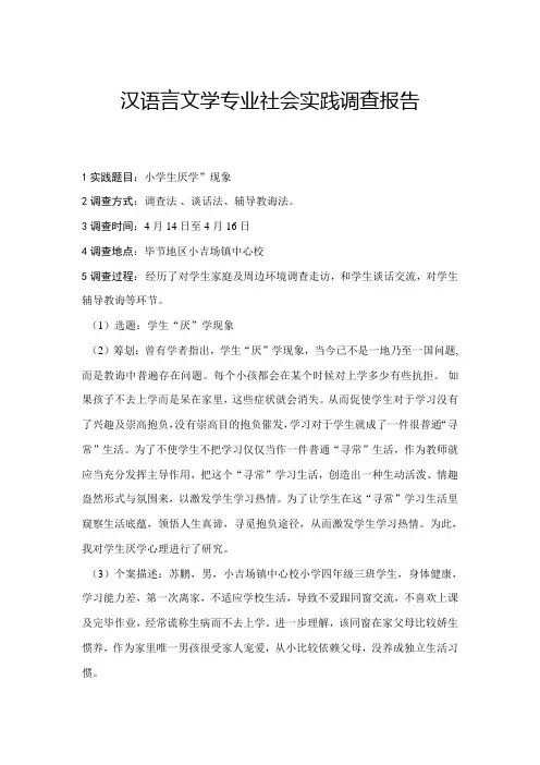 2021年电大汉语言文学专业社会实践调查报告