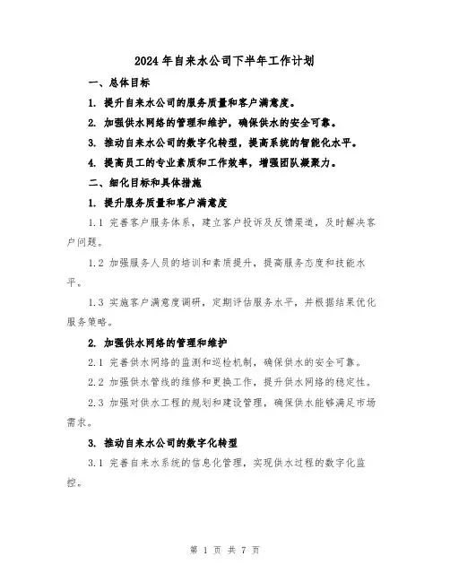2024年自来水公司下半年工作计划（4篇）