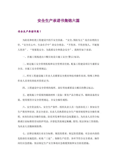 安全生产承诺书集锦六篇