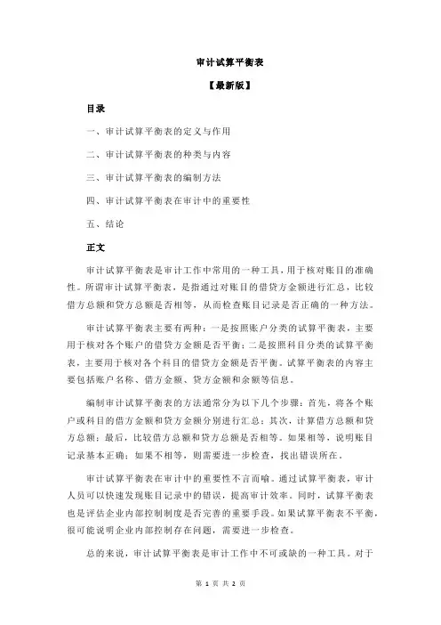 审计试算平衡表