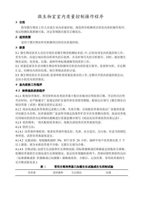 微生物室室内质量控制操作程序