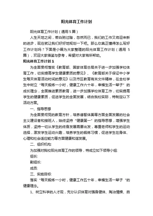 阳光体育工作计划
