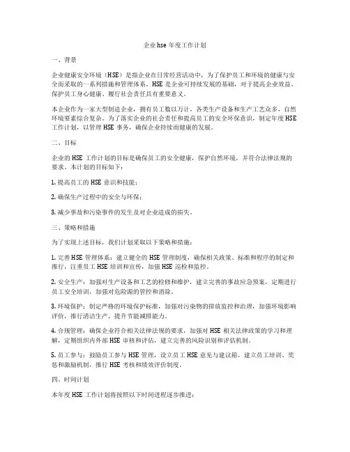 企业hse年度工作计划
