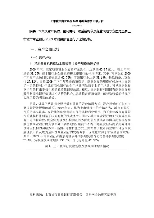 上市城市商业银行2009年财务报告比较分析