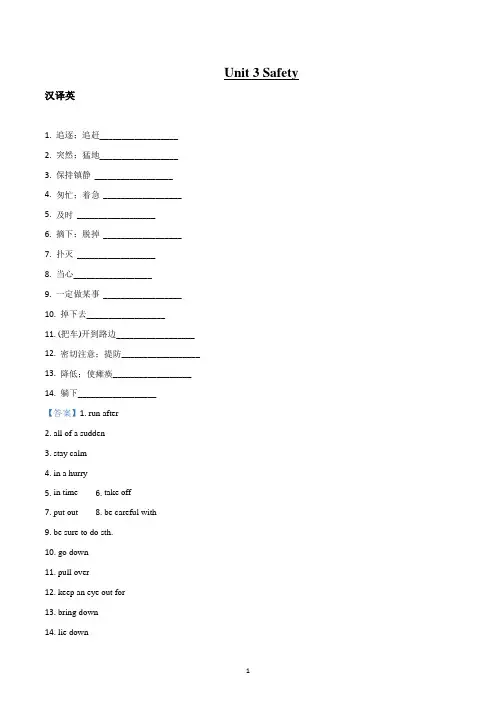 冀教版英语九年级_【单元检测】Unit_3_Safety_单元测试卷1(解析版)