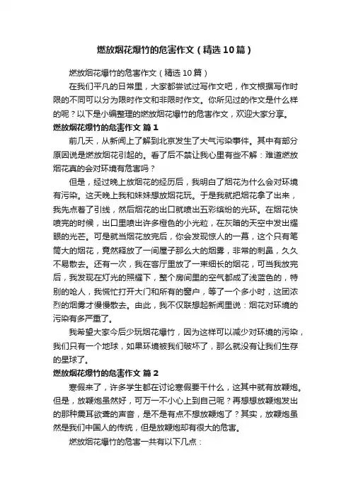 燃放烟花爆竹的危害作文（精选10篇）