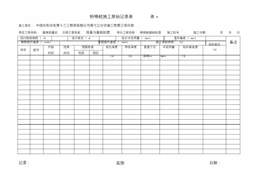 粉喷桩施工原始记录表